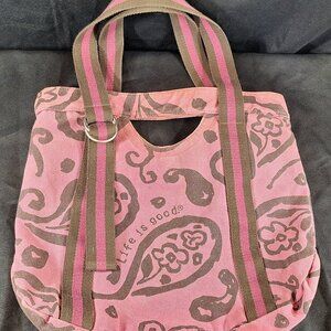 Life is Good Pink Heavy Duty Canvas Paisley Print Tote Bag Shoulder Bag Purse